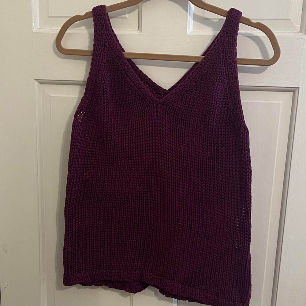 Banana Republic Purple Burgundy Knit 100% Cotton Sweater Tank Vest - Picture 4 of 11
